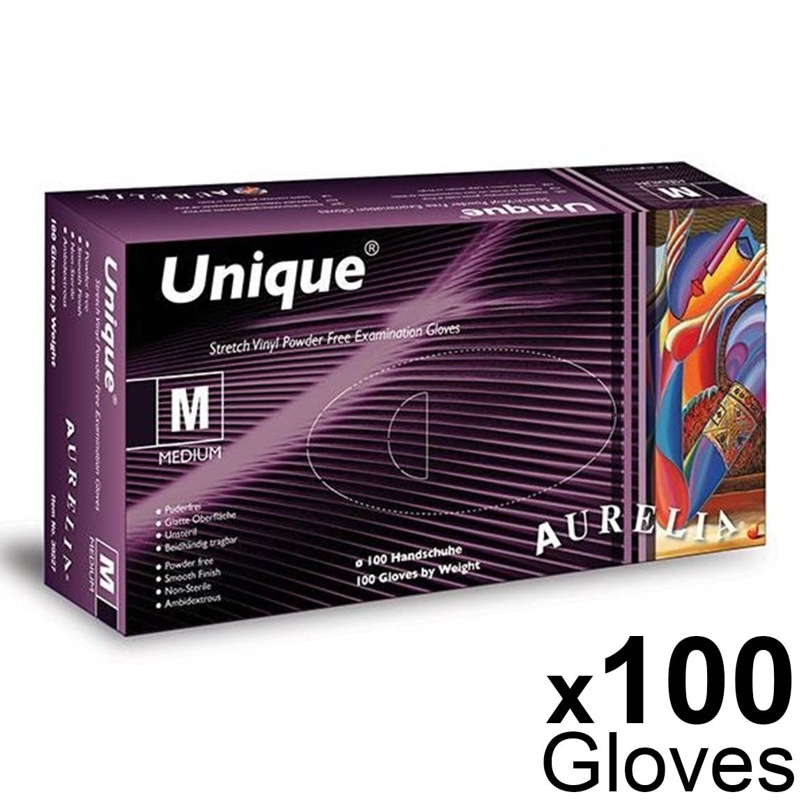 Aurelia Unique 100 Stretch-Free White Vinyl Examination Gloves - Powder-Free - Medium (100) - Aurelia Gloves