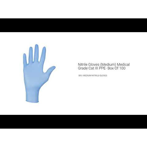 Nitrile Gloves Medical Grade Cat III PPE - Box Of 100 - 