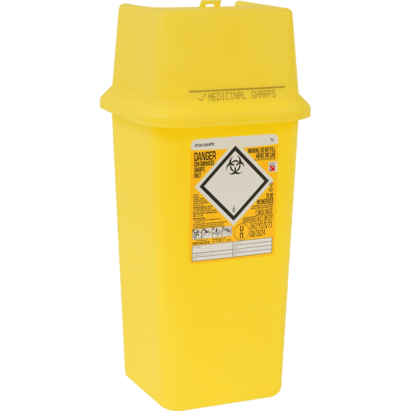 Sharpsafe® 7 Litre Container with Yellow Lid - Vernacare