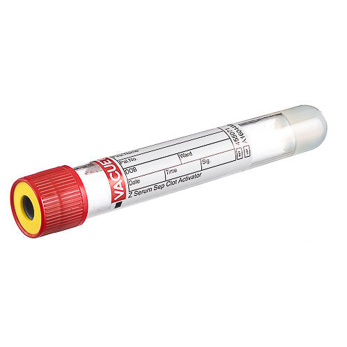 VACUETTE® Tube, Serum/Sep, 8ml, 16x100mm, Red/Yellow Cap, Sterile - Pack Of 50 - GBO