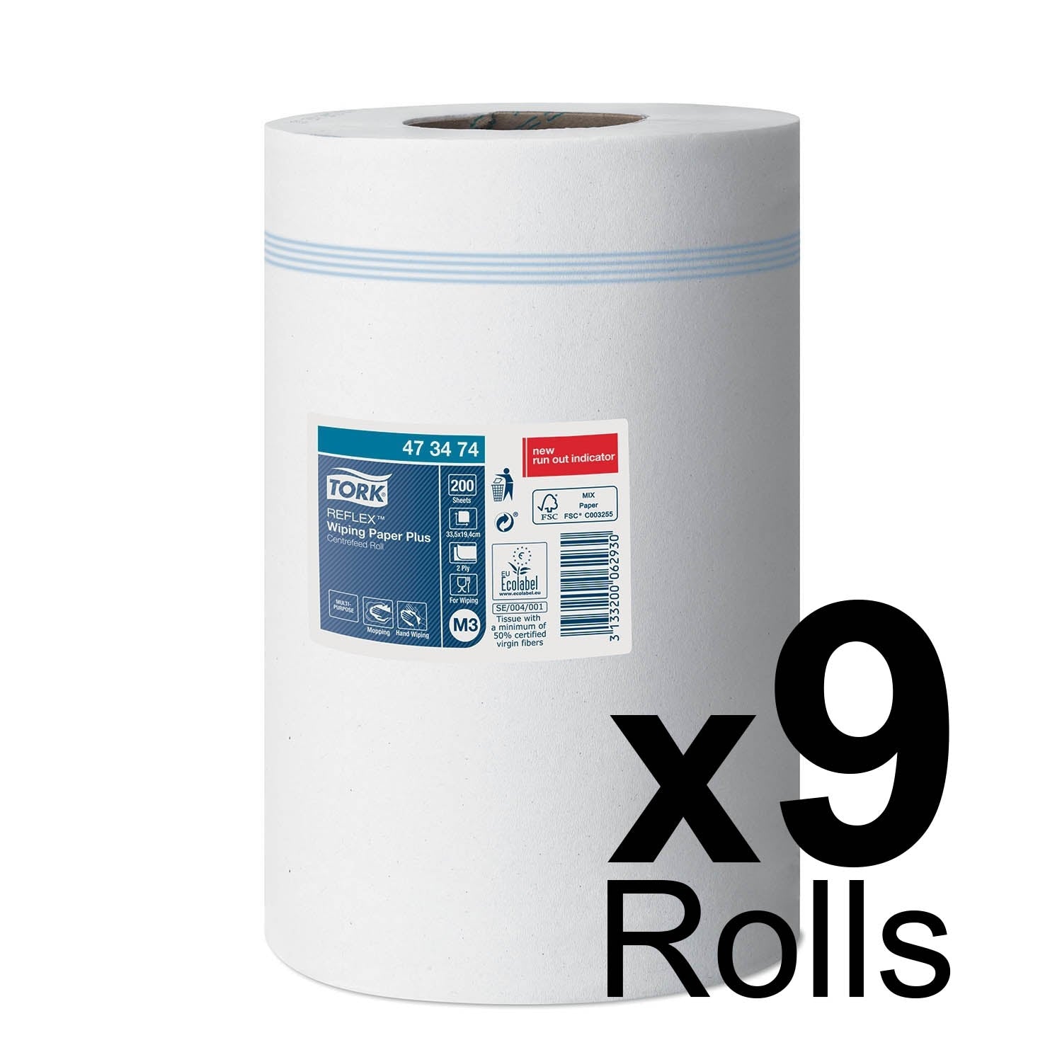 Tork Reflex Centrefeed Roll White 2ply - Case of 9 Rolls - 19.4cm x 67m - Tork