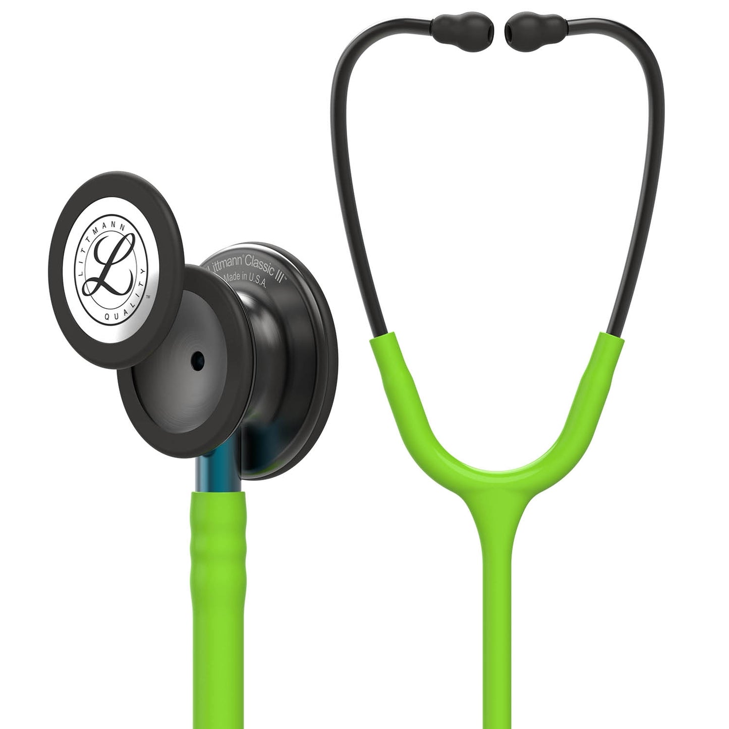 Littmann Classic III Monitoring Stethoscope: Smoke & Lime Green - Blue Stem 5875 - Littmann Stethoscopes