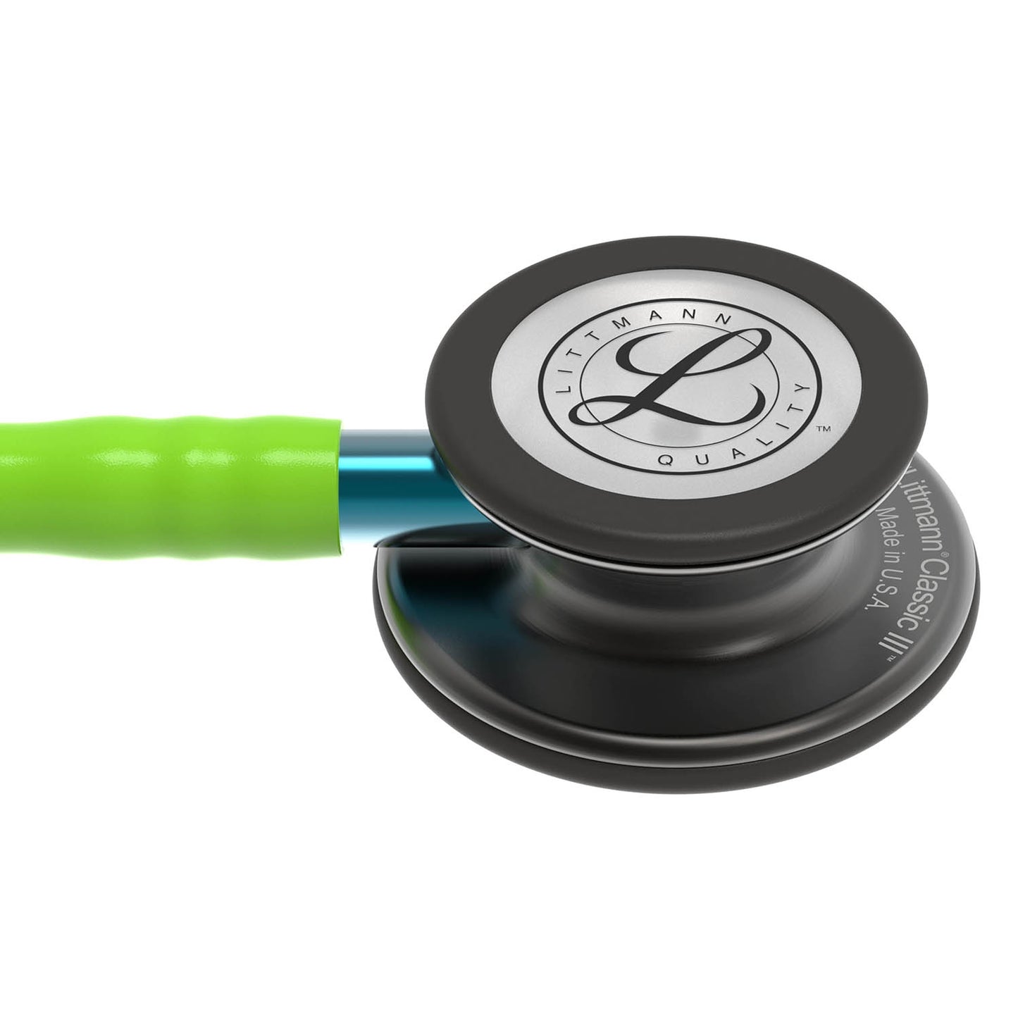 Littmann Classic III Monitoring Stethoscope: Smoke & Lime Green - Blue Stem 5875 - Littmann Stethoscopes