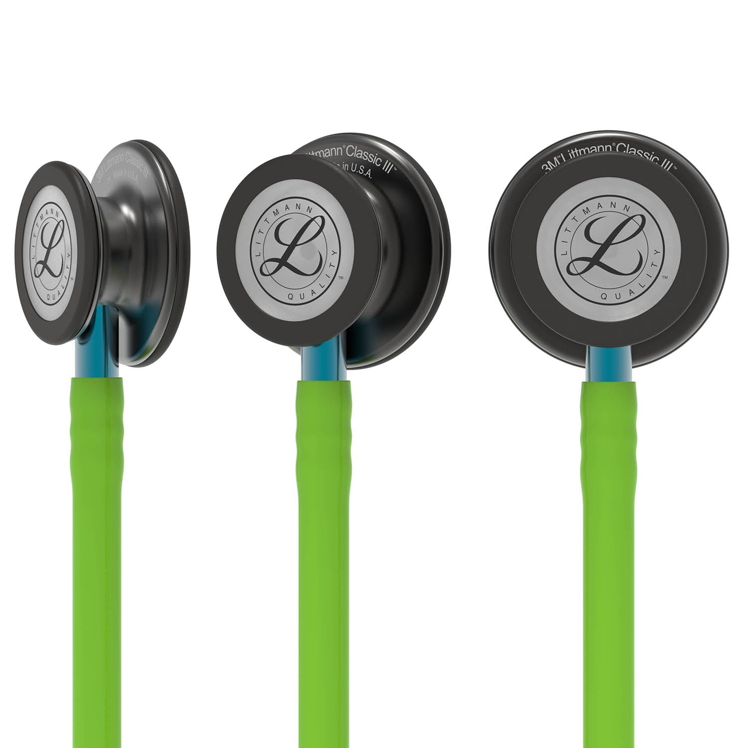 Littmann Classic III Monitoring Stethoscope: Smoke & Lime Green - Blue Stem 5875 - Littmann Stethoscopes