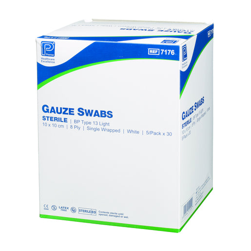 Gauze Swab Blue BP 10 x 10cm ST 5's 32 Ply - 8 x Packs of 15 - 