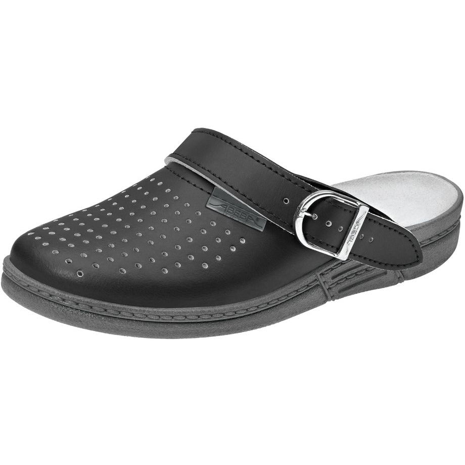 Abeba "Original" Perforated Clog Shoes - Smooth Black Leather - 