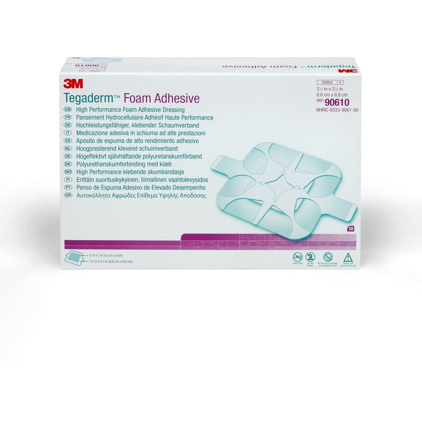 3M™ Tegaderm High Performance Foam Adhesive Dressing 8.8cm x 8.8cm Square Box of 10 - 3M