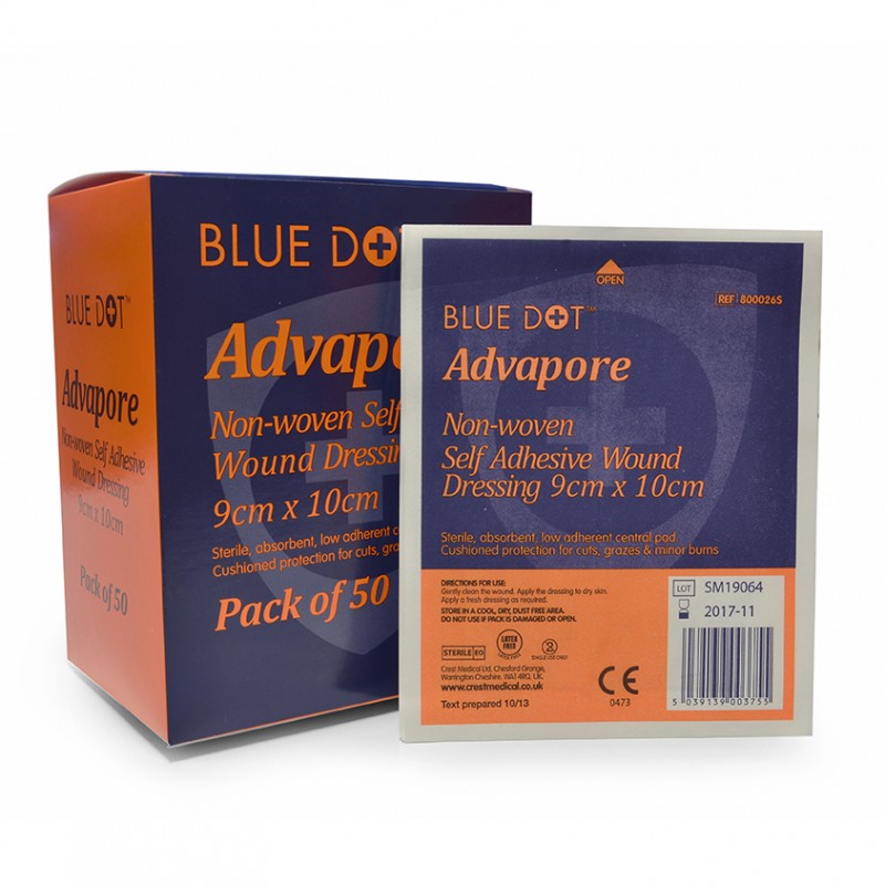 Advapore Fabric Non-Woven Adhesive Wound Dressing 5cm x 7.2cm (Box 50) - Blue Dot