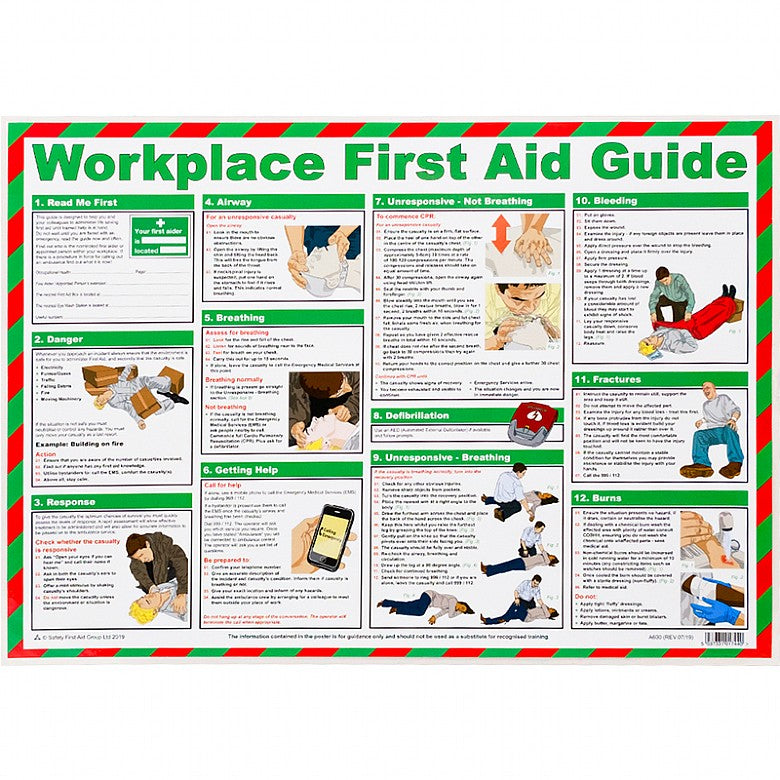 Workplace First Aid Guide Poster, Laminated, 59 X 42 Cm - Safety First Aid