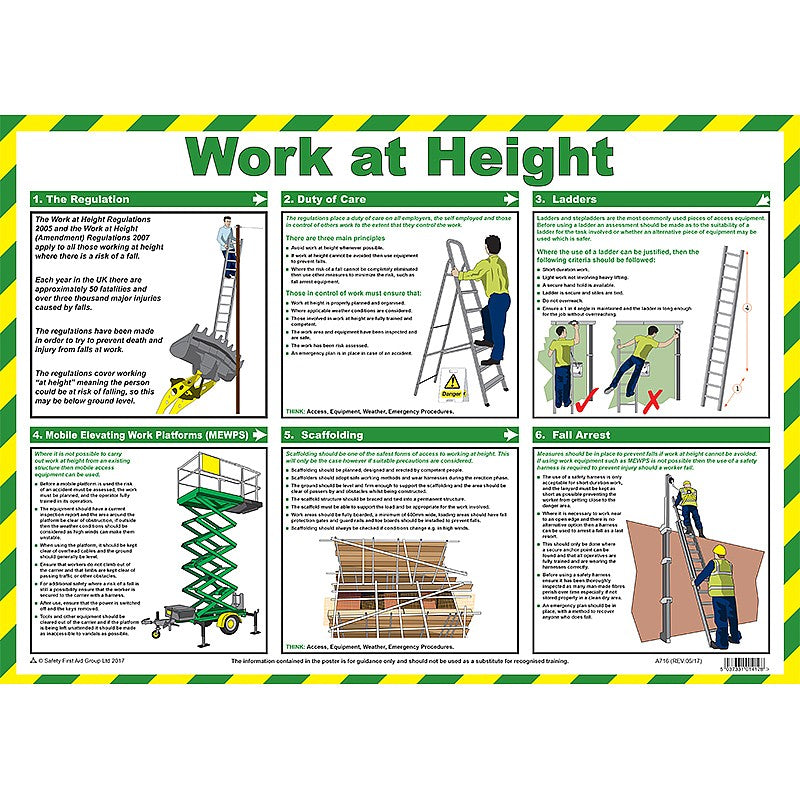 Work At Height Poster Laminated - Safety First Aid