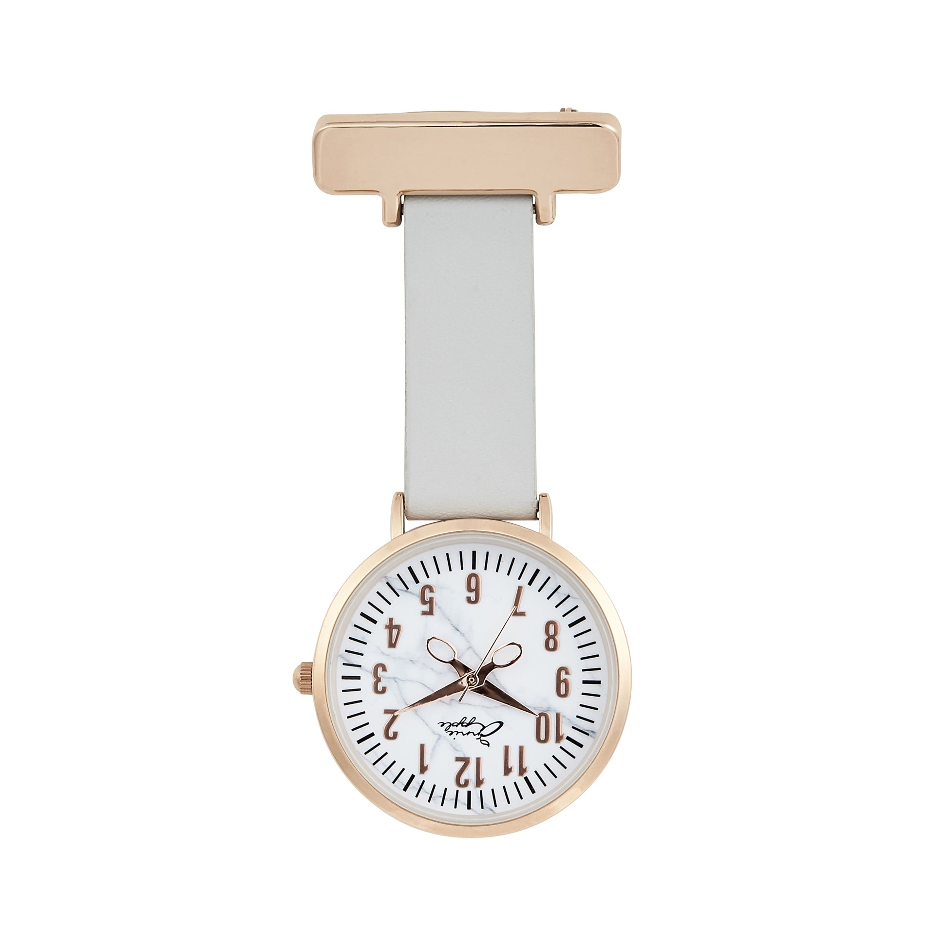 Annie Apple Nurses Fob Watch - Aurora - Marble/Rose Gold/Grey - Leather - 35mm - Annie Apple