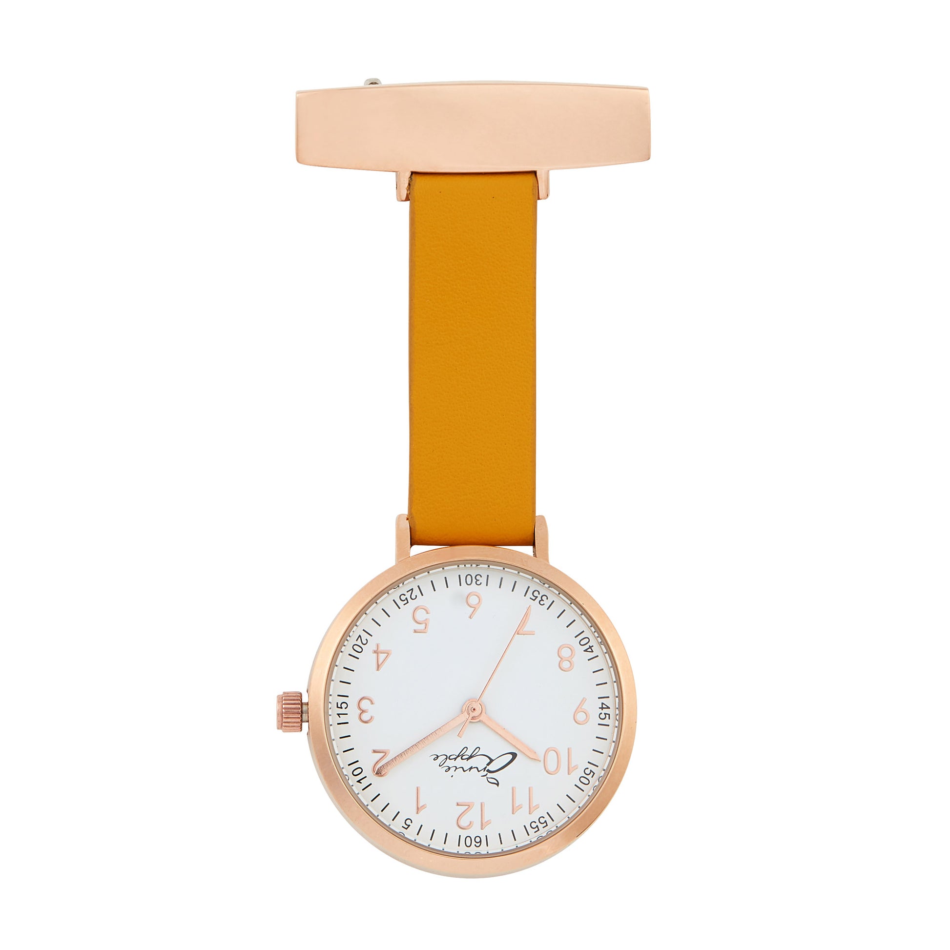 Annie Apple Nurses Fob Watch - Meraki - White/Rose Gold/Mustard - Leather - 35mm - Annie Apple