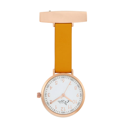 Annie Apple Nurses Fob Watch - Meraki - White/Rose Gold/Mustard - Leather - 35mm - Annie Apple