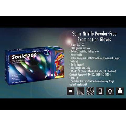 Aurelia Sonic 200 Nitrile Powder-Free Examination Gloves - Non Sterile - Extra Large (200) - Aurelia Gloves