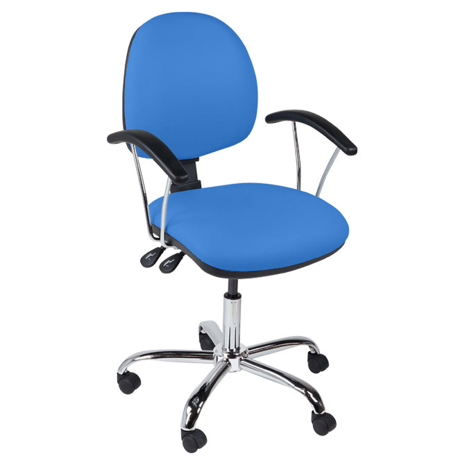 Function operator chair, mid back, chrome base, fixed arms, standard castor, vinyl upholstery, mid blue - Aspiration Life