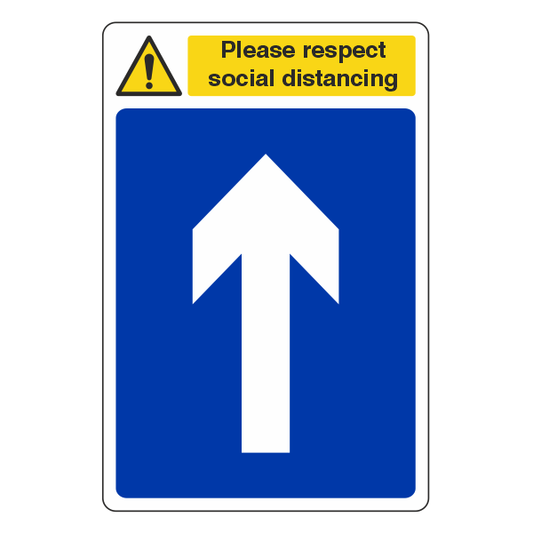 Respect Social Distancing - Arrow Ahead Sign