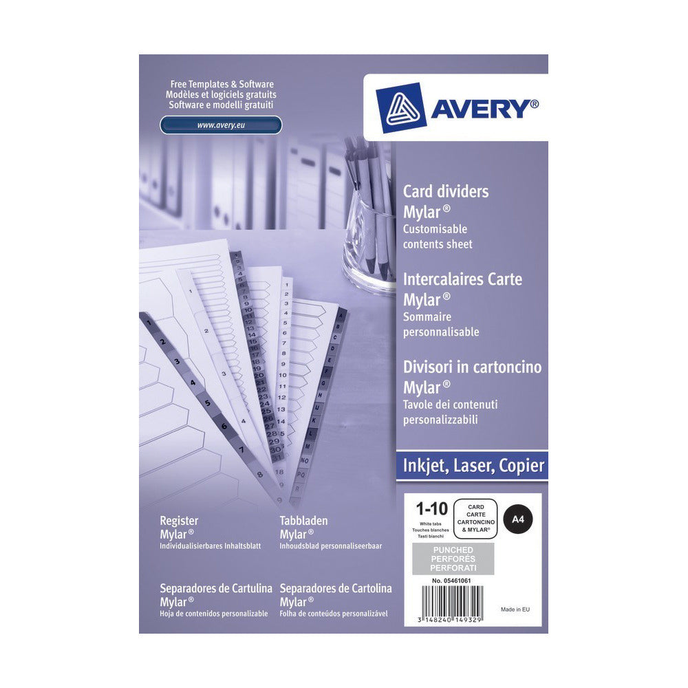 Avery Mylar Div Brt Wht 1-10 A4 Fpc - Avery