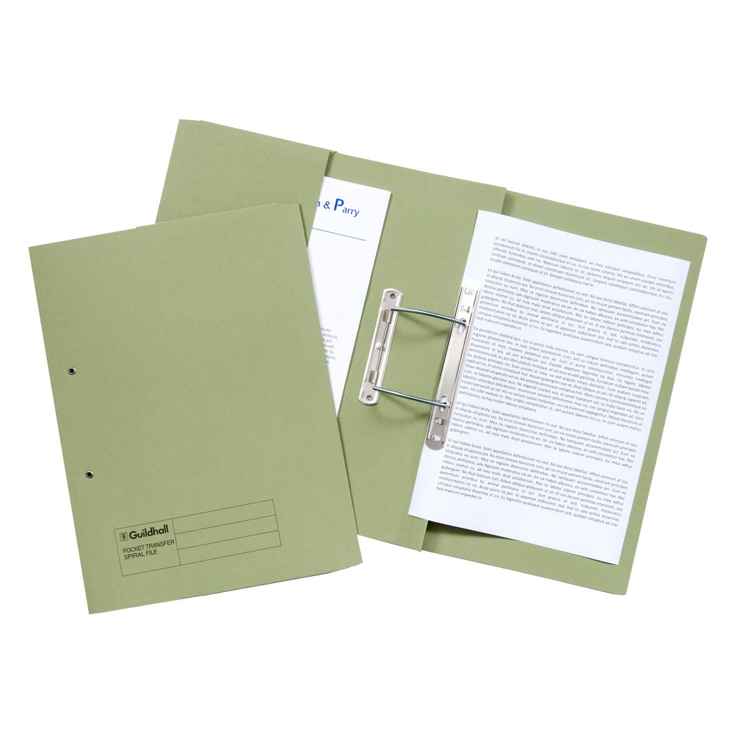 Guildhall Transfer Spring Pocket File Green 420g 211 pack of 25 - Guildhall