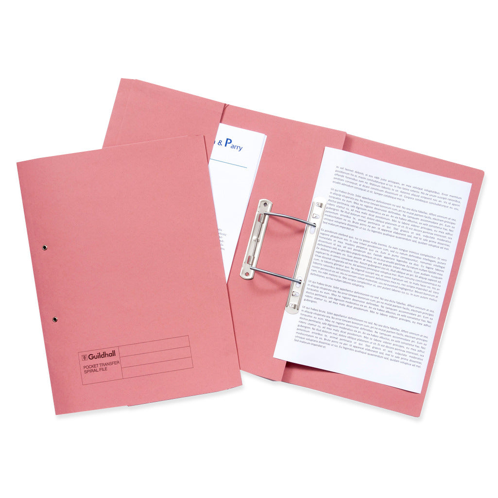 Guildhall Transfer Spring Pocket File Pink 420g 211 pack of 25 - Guildhall