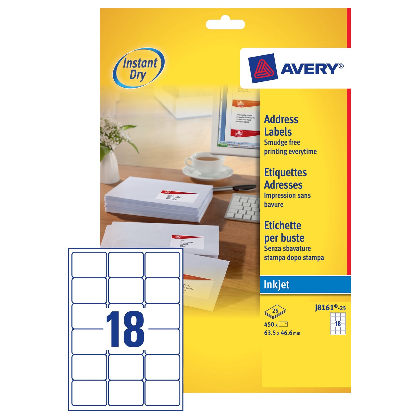 Avery Inkjet Address Label 63.5x46.6 White (25) J8161 - Avery