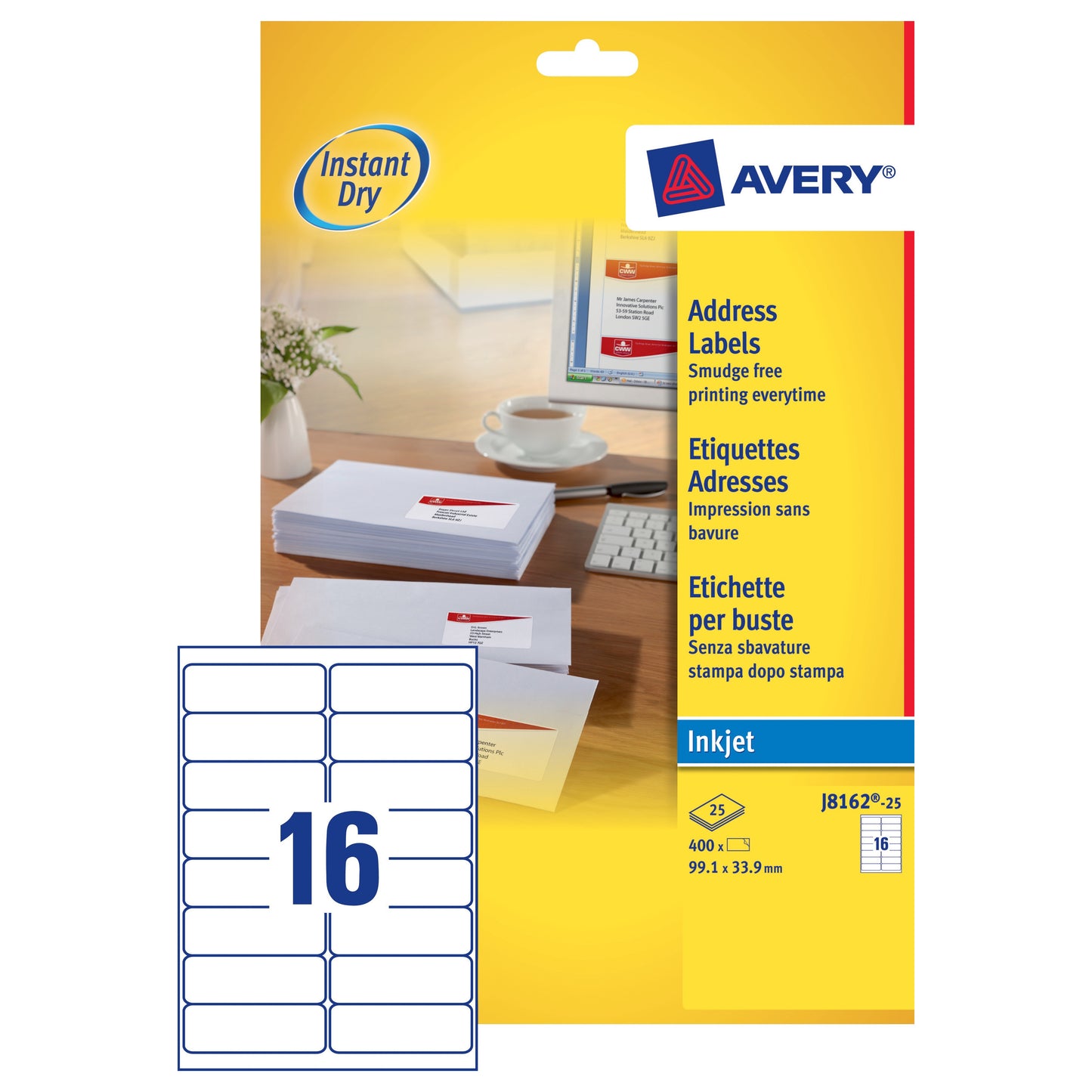 Avery Inkjet Address Label 99.1x33.9 White (25) J8162 - Avery