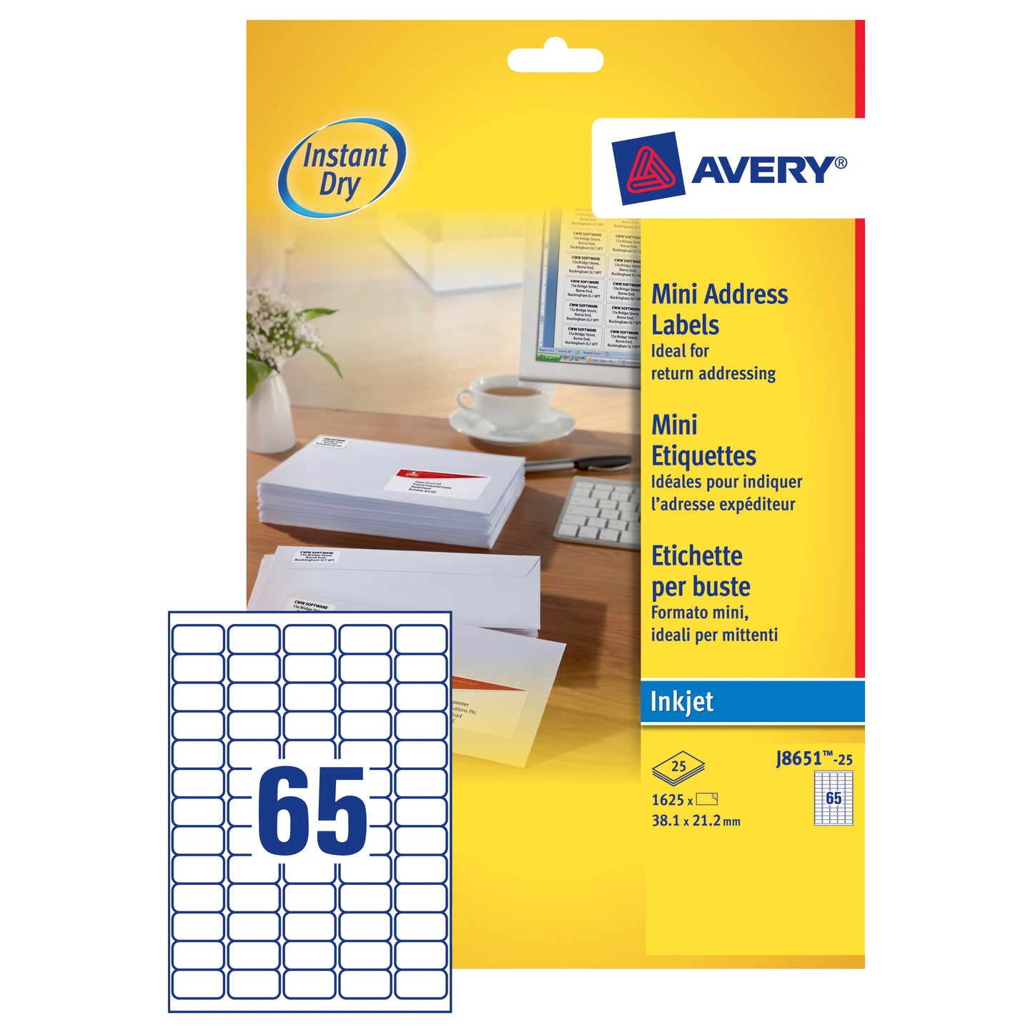 Avery Inkjet Address Label 38.1x21.2 White (100) J8651 - Avery