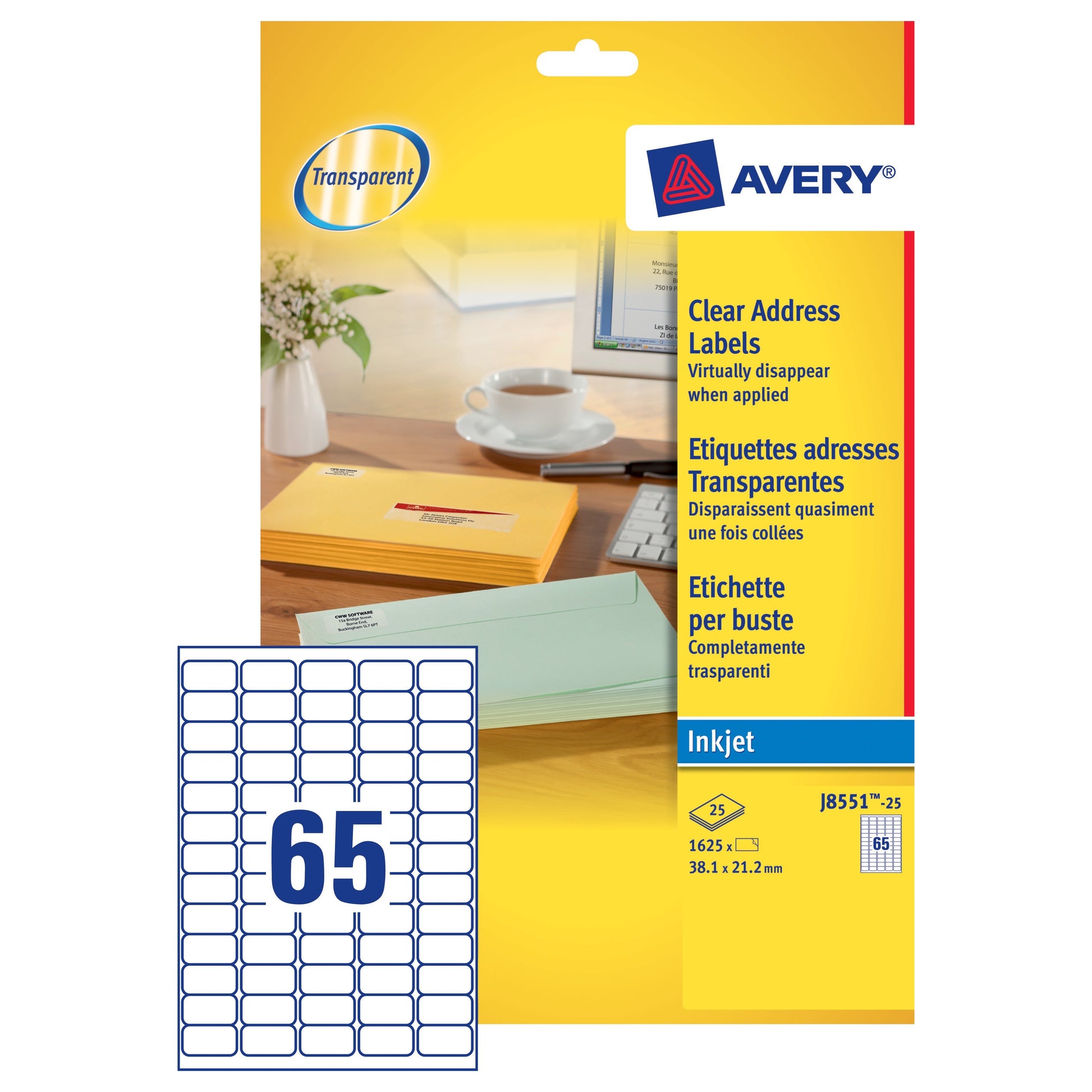 Avery Inkjet Address Label 38.1x21.2 Clear (25) J8551 - Avery