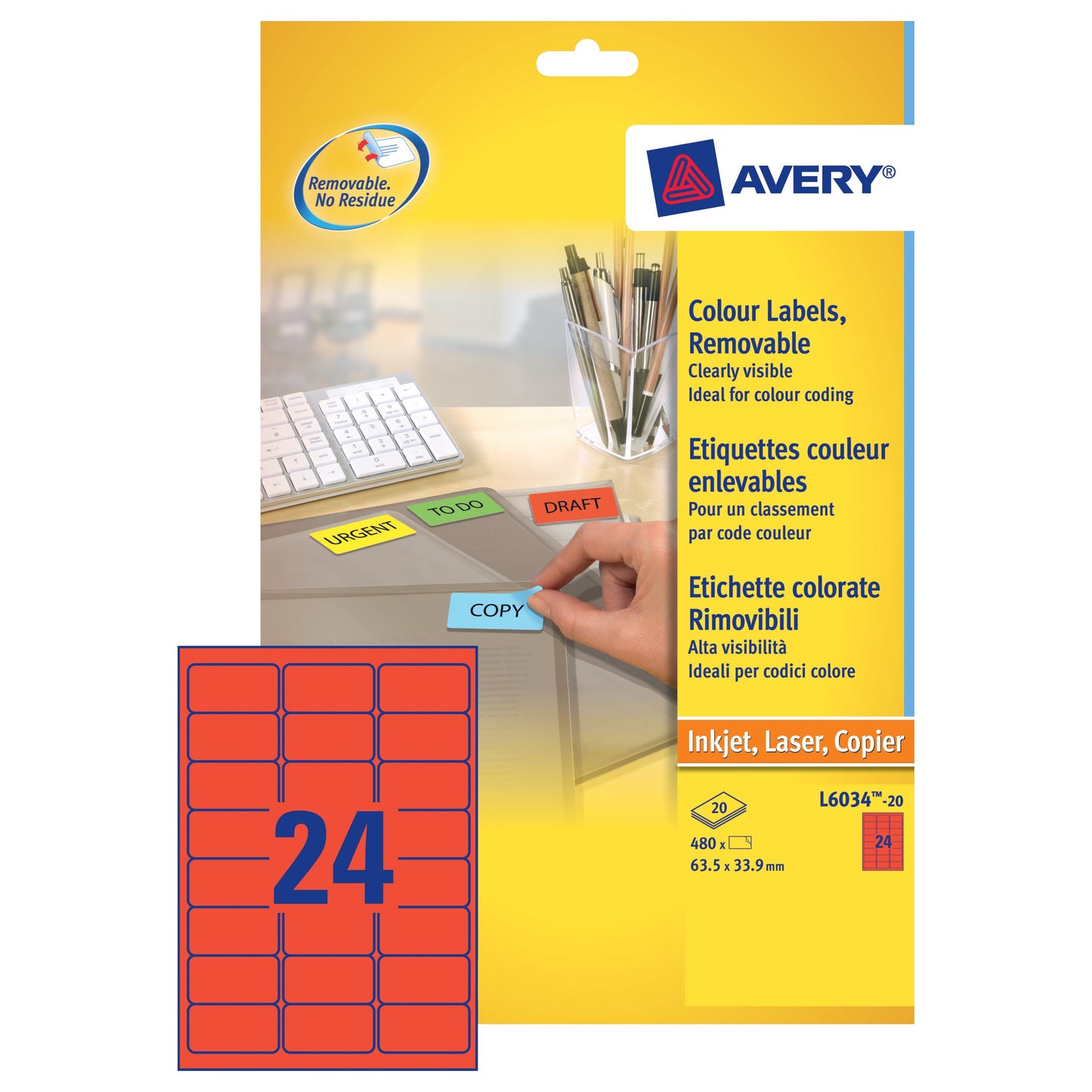 Avery Laser Label 63.5x33.9 Red (20) L6034 - Avery