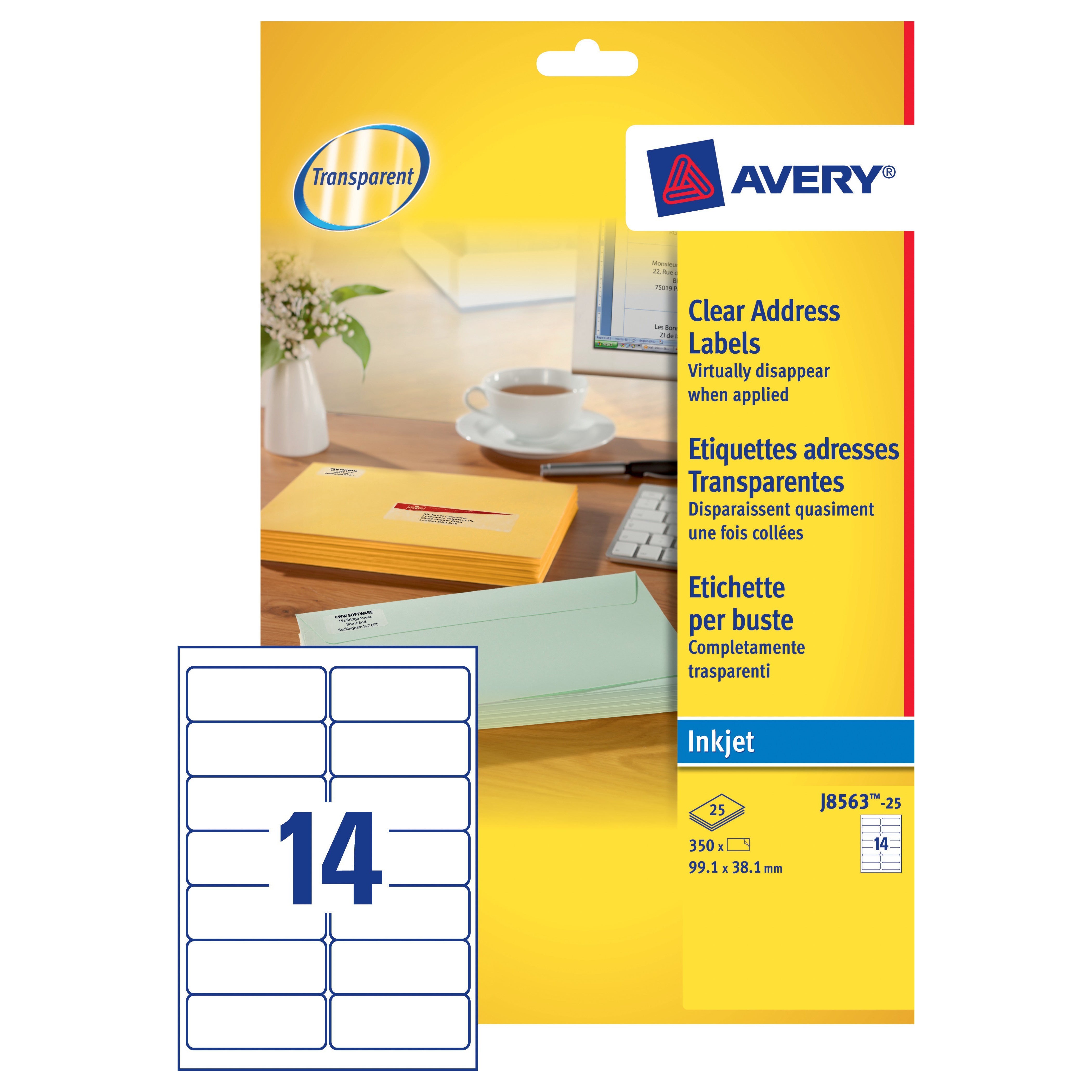 Avery Inkjet Address Label 99.1x38.1 Clear (25) J8563 – Medisave UK