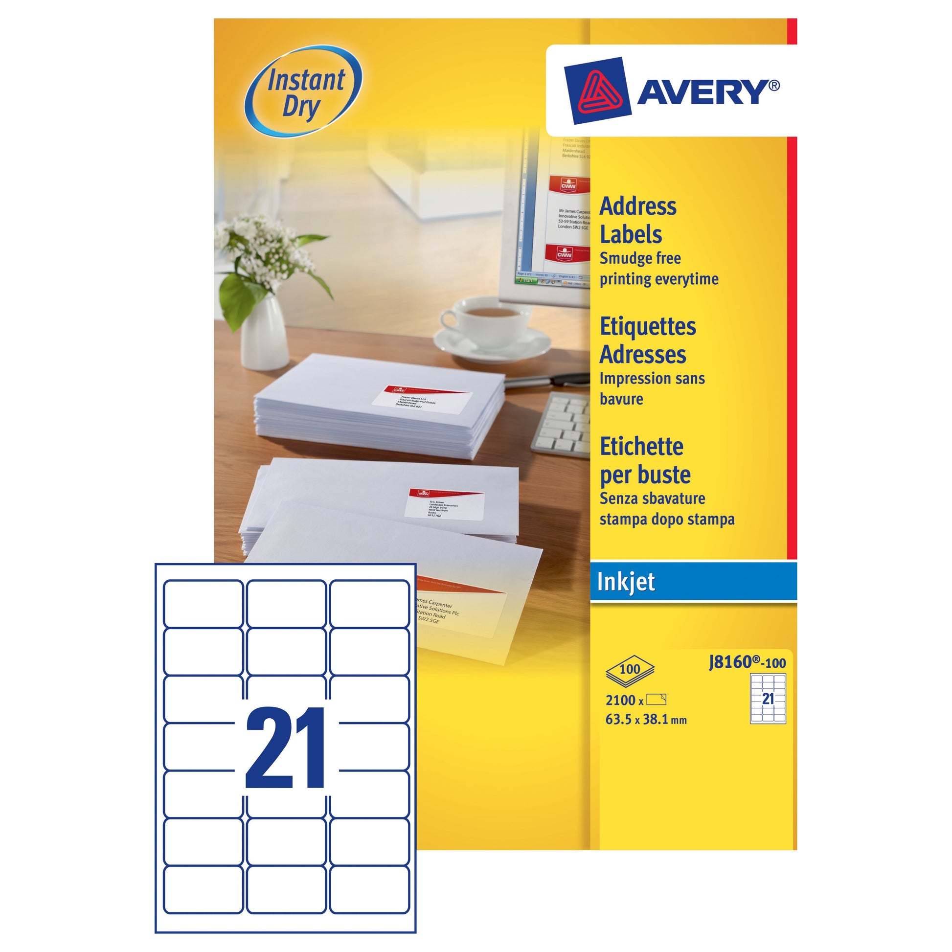 Avery Inkjet Address Label 63.5x38.1 White (100) J8160 - Avery