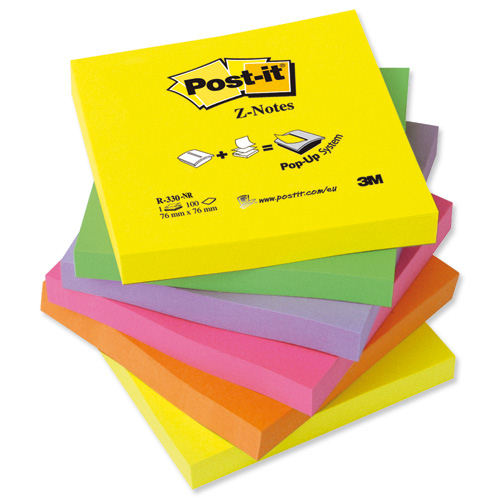 3m Postit Z-Note Ref 76x76 Neon Ast Pk6 - 3M