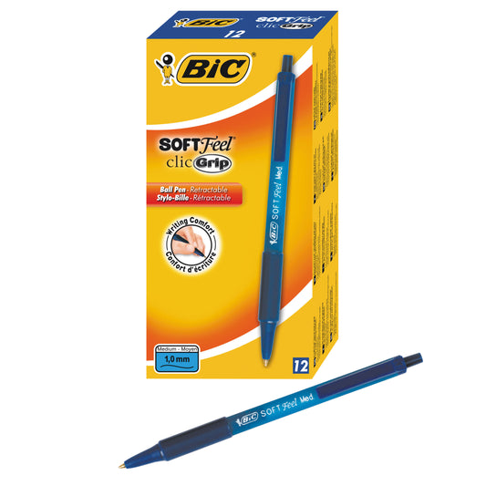 BIC Soft Feel Clic Ball Pen Blue 914346 pack of 12 - Bic