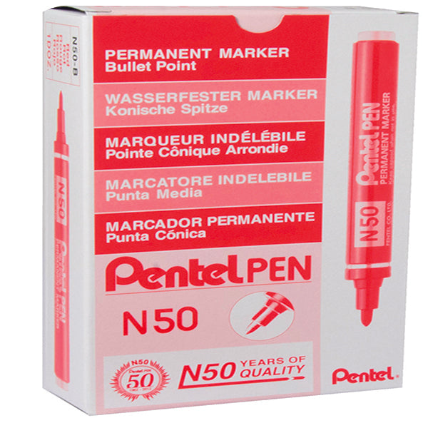 PENTEL MARKER BULLET TIP RED N50-B Pack Of 12 - Pentel