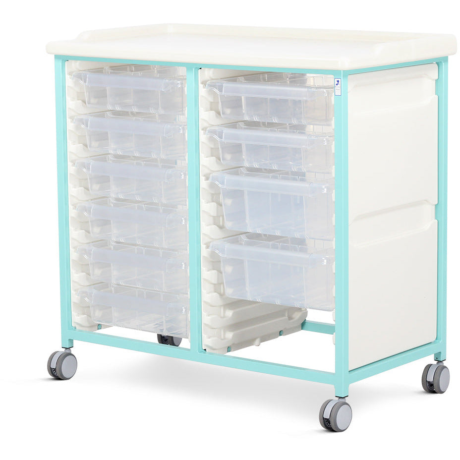 Caretray Trolleys and Racks - Tray Trolley - Standard Level - Double Column (Milded Steel) - 8 Small & 2 Deep Drawers - Bristol Maid