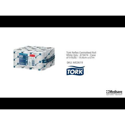 Tork Reflex Centrefeed Roll White 2ply - Case of 9 Rolls - 19.4cm x 67m - Tork