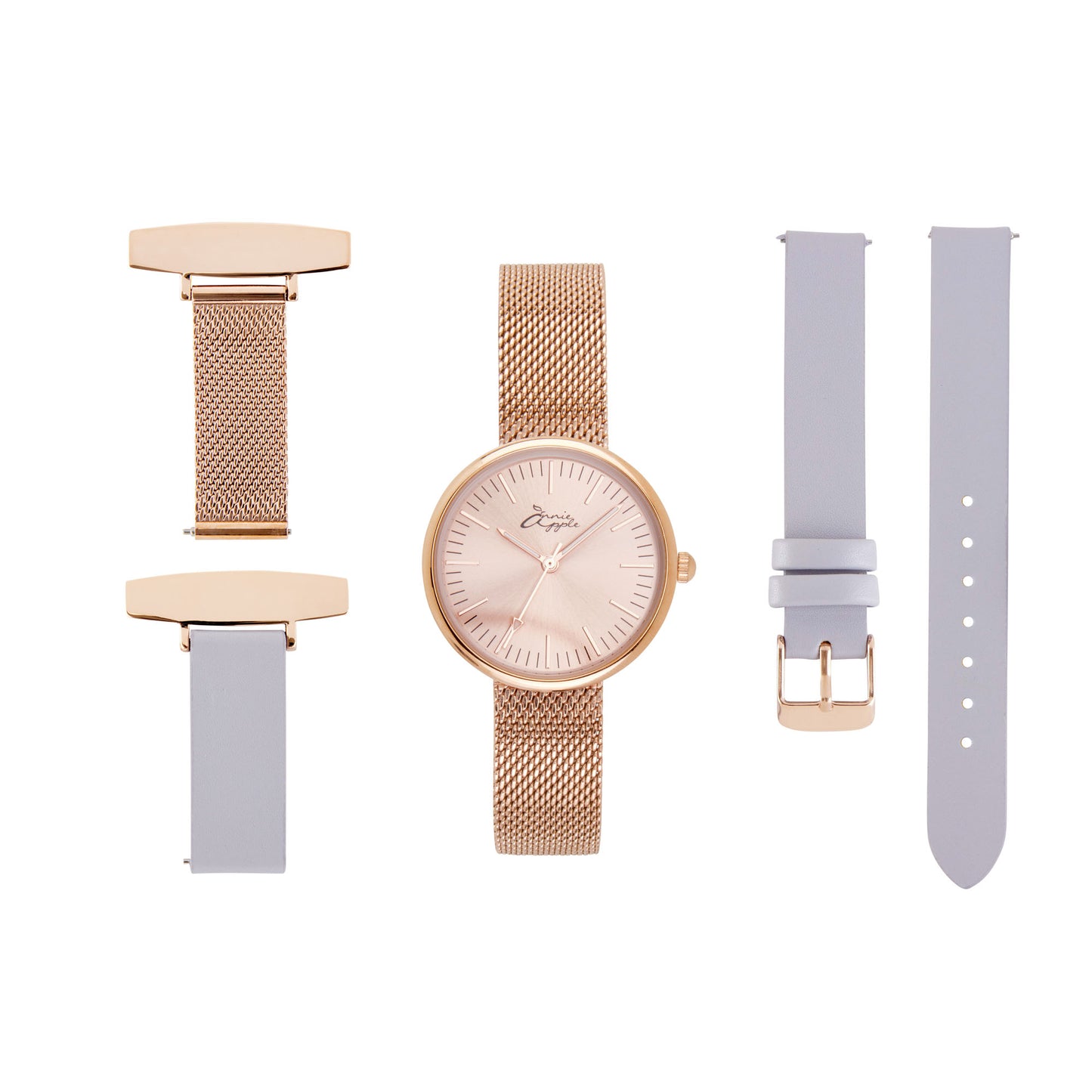 Annie Apple Nurses Fob Watch - Venus - Rose Gold Mesh - Lilac Leather - 35mm - Annie Apple