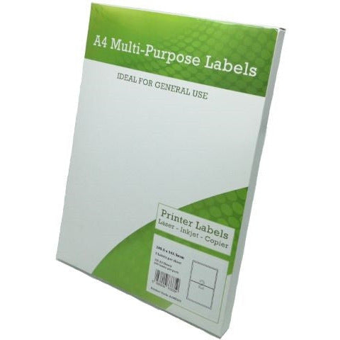 A4 Multipurpose Labels 2 Per Sheet 199.6 x 143.5mm (White) Pk of 100 ...