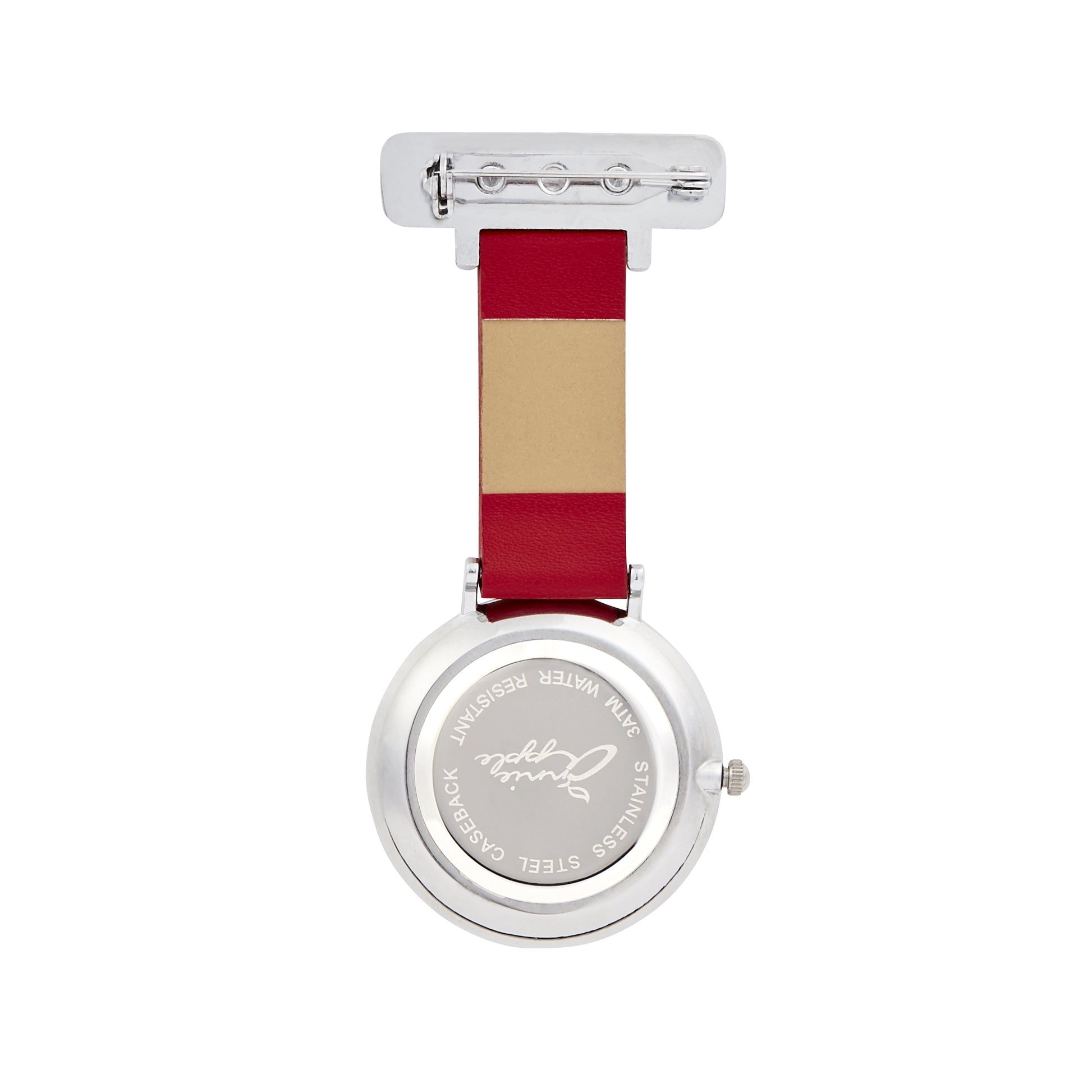 Annie Apple Nurses Fob Watch - Aurora - White/Silver/Red - Leather - 35mm - Annie Apple