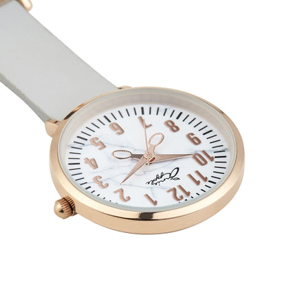 Annie Apple Nurses Fob Watch - Aurora - Marble/Rose Gold/Grey - Leather - 35mm - Annie Apple