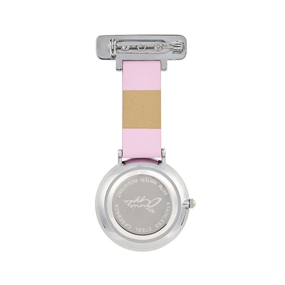 Annie Apple Nurses Fob Watch - Aurora - White/Silver/Pink - Leather - 35mm - Annie Apple