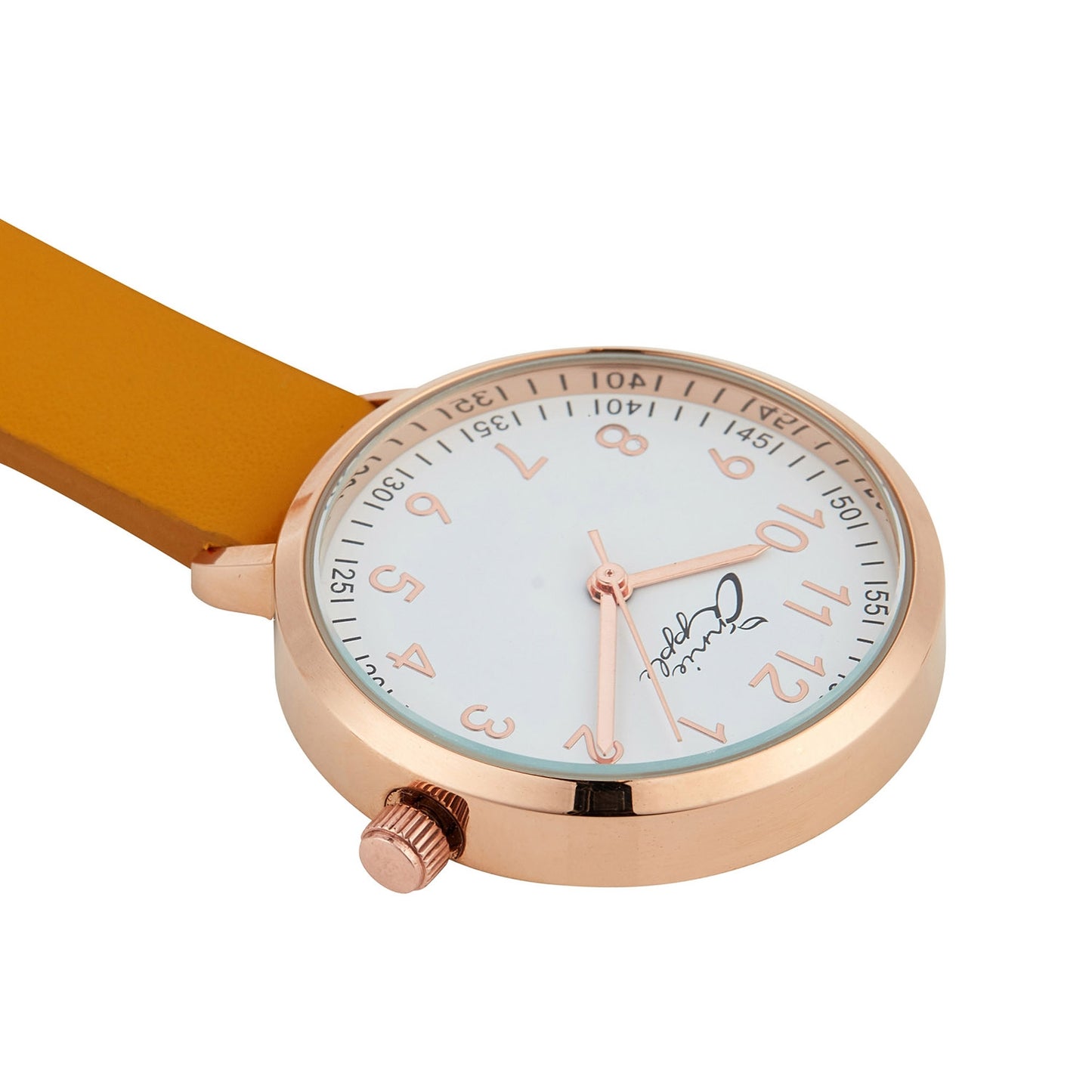 Annie Apple Nurses Fob Watch - Meraki - White/Rose Gold/Mustard - Leather - 35mm - Annie Apple