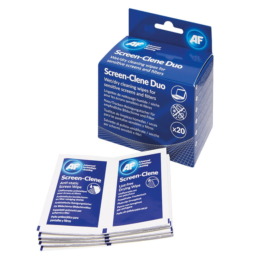 AF Screen-Clene Duo Wet/Dry Wipes (Pack of 20) - Vow