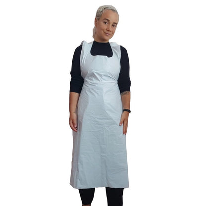 White Plastic Aprons - Roll of 100 - 686mm x 1170mm - 16 micron - Discontinued