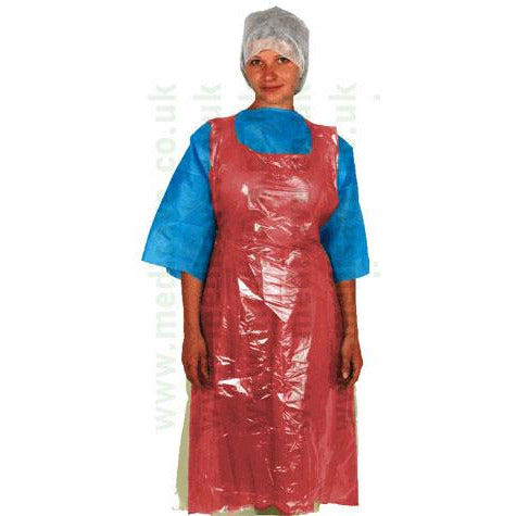 Disposable Polythene Aprons on ROLL - CASE of 1000 in Red