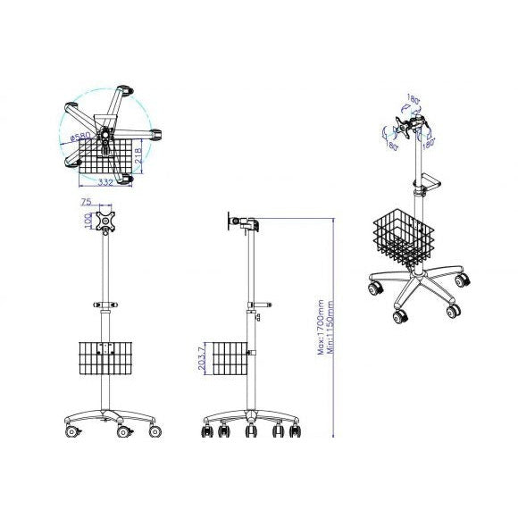 Signal Medical Rolling Cart - VESA - With Handle And Basket - Aspiration Life