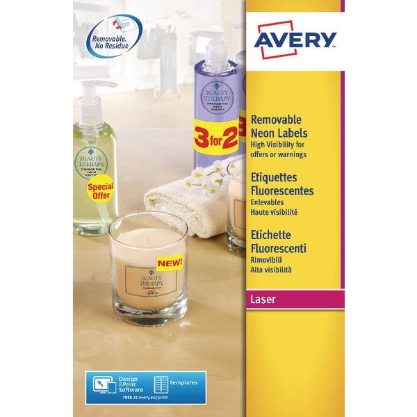 Avery Laser Label 99.1x38.1mm Neon Yellow (Pack of 350) - Avery