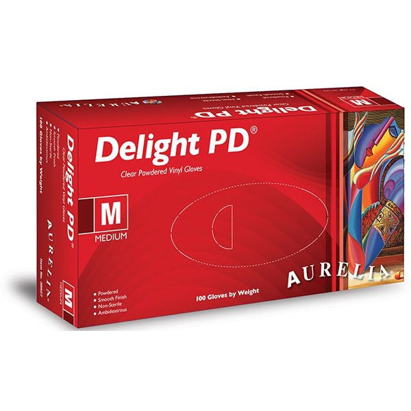 Aurelia® Delight Clear PD® Powdered Vinyl Gloves - Large - Box of 100 - Aurelia Gloves