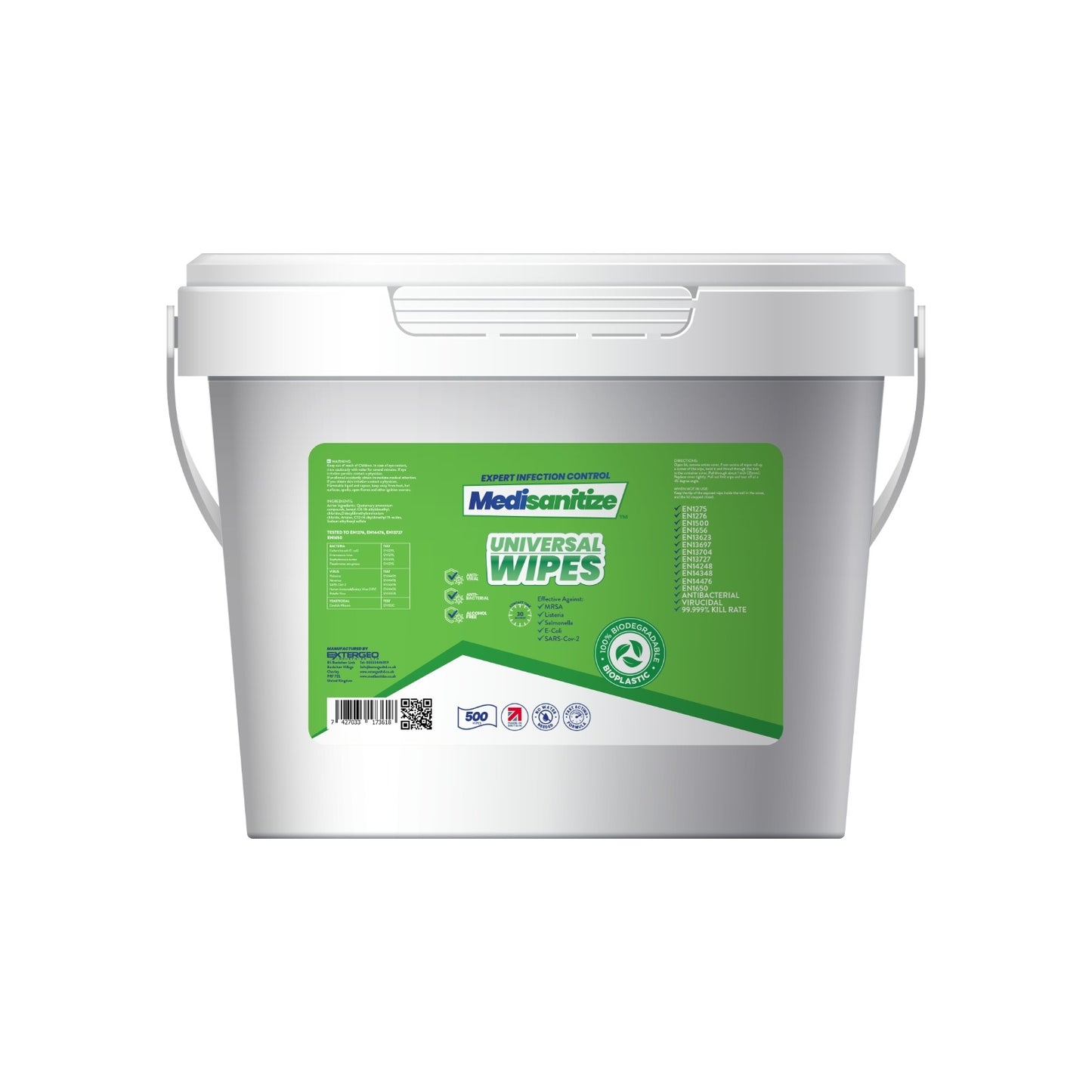 1 x Tub of 500 Biodegradable Wipes - Medisanitize