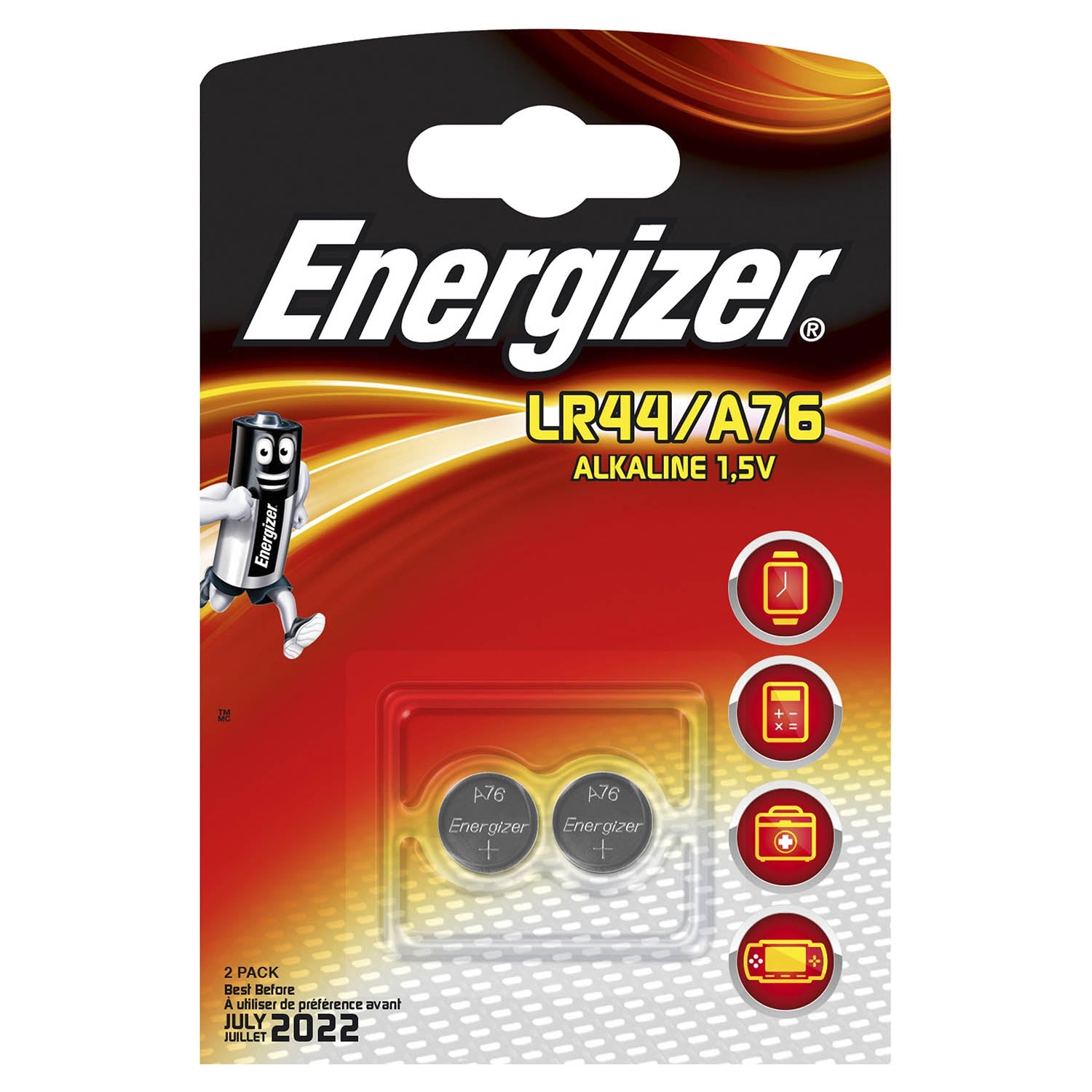 Energizer LR44/A76 - Alkaline 1.5V - Pack of 2 cells - Energizer