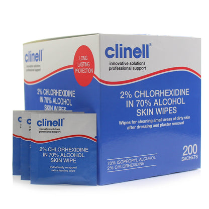 Clinell Alcoholic 2% Chlorhexidine Skin Wipes x 200 - Clinell